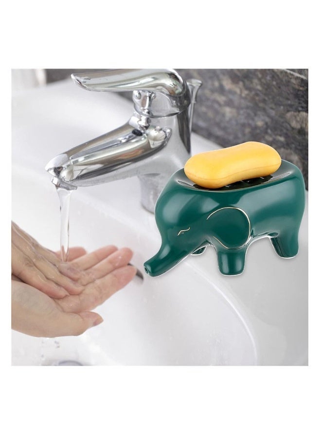 , Ceramic Elephant Soap Dish Holder, Self Draining Soap Container Holder, Lovely Animal Drainable Soap Tray for Bathroom Sink Tub, Kitchen